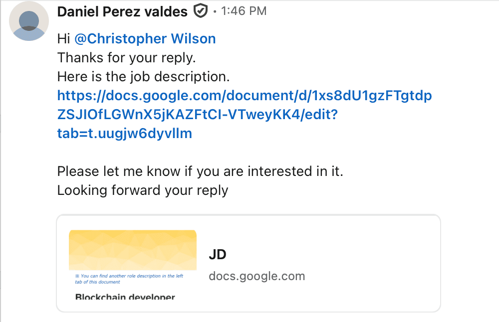 LinkedIn wrapped link to Google Doc