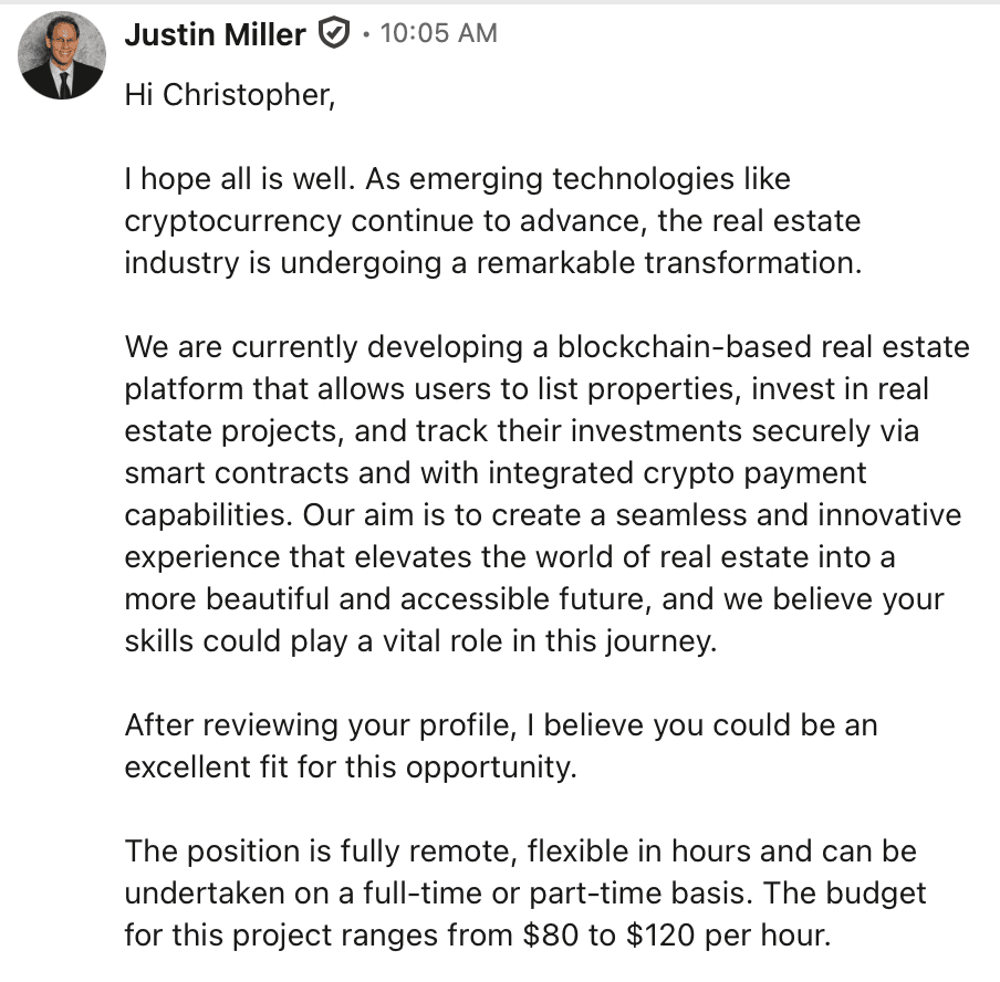 Justin Miller initial outreach