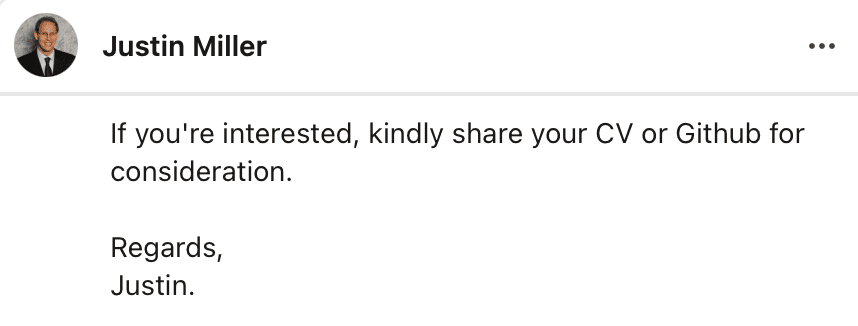 Strong match message with no technical screen
