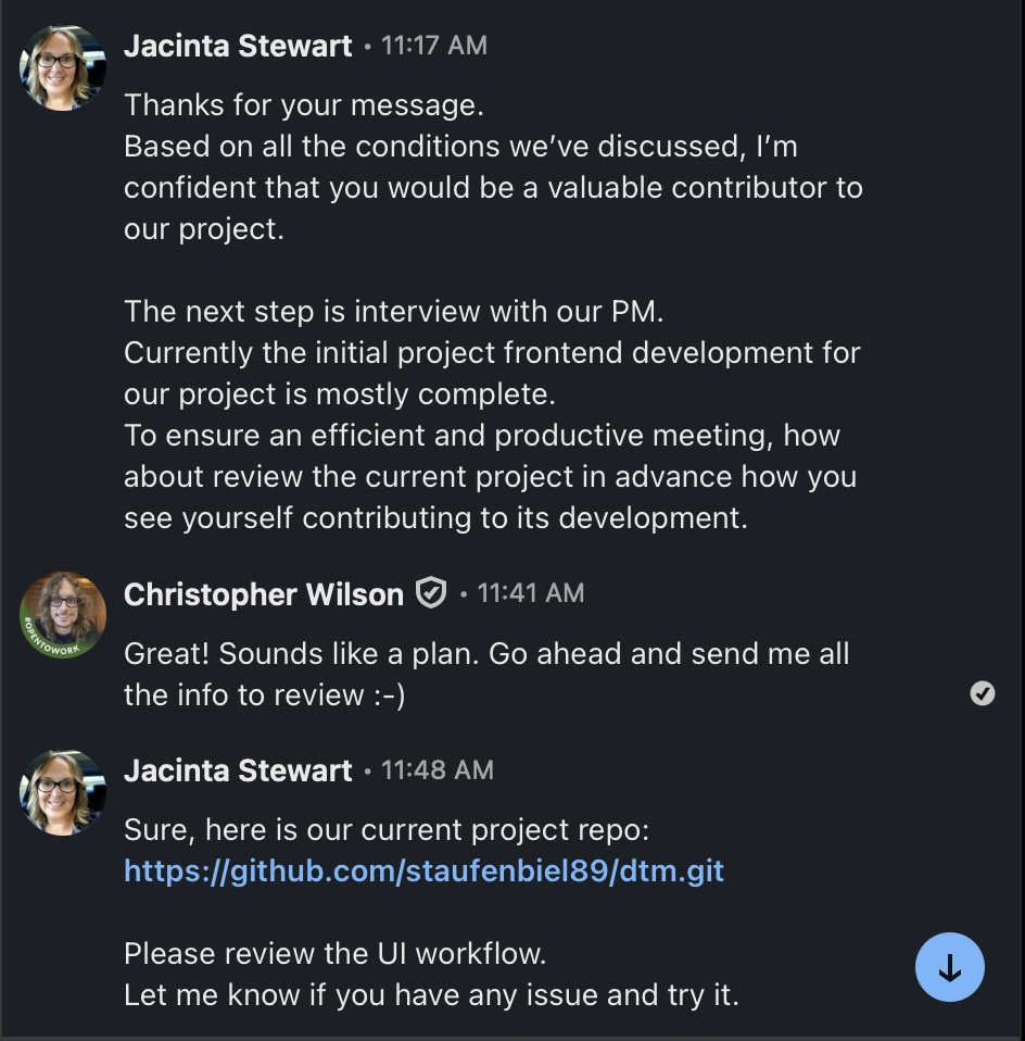Jacinta Stewart initial DM
