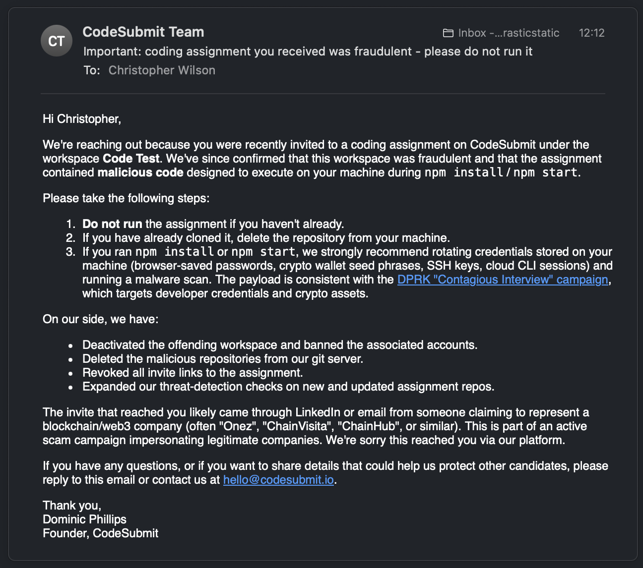 Confirmed fraudulent assignment